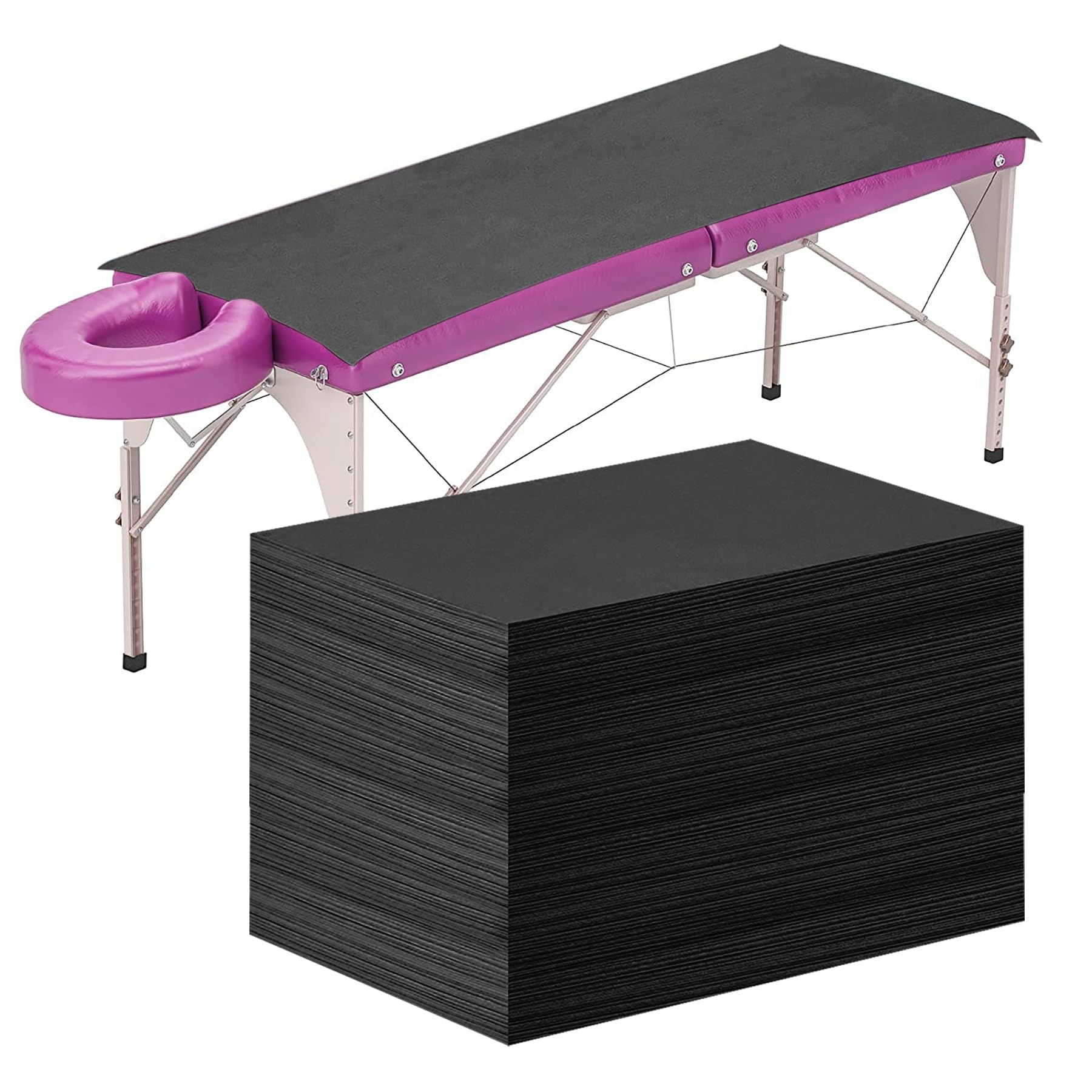 Framendino, paquete de 50 sábanas desechables de masaje negro, gris, impermeable, tela no tejida, transpirable, para silla de salón, hotel, camas de pestañas