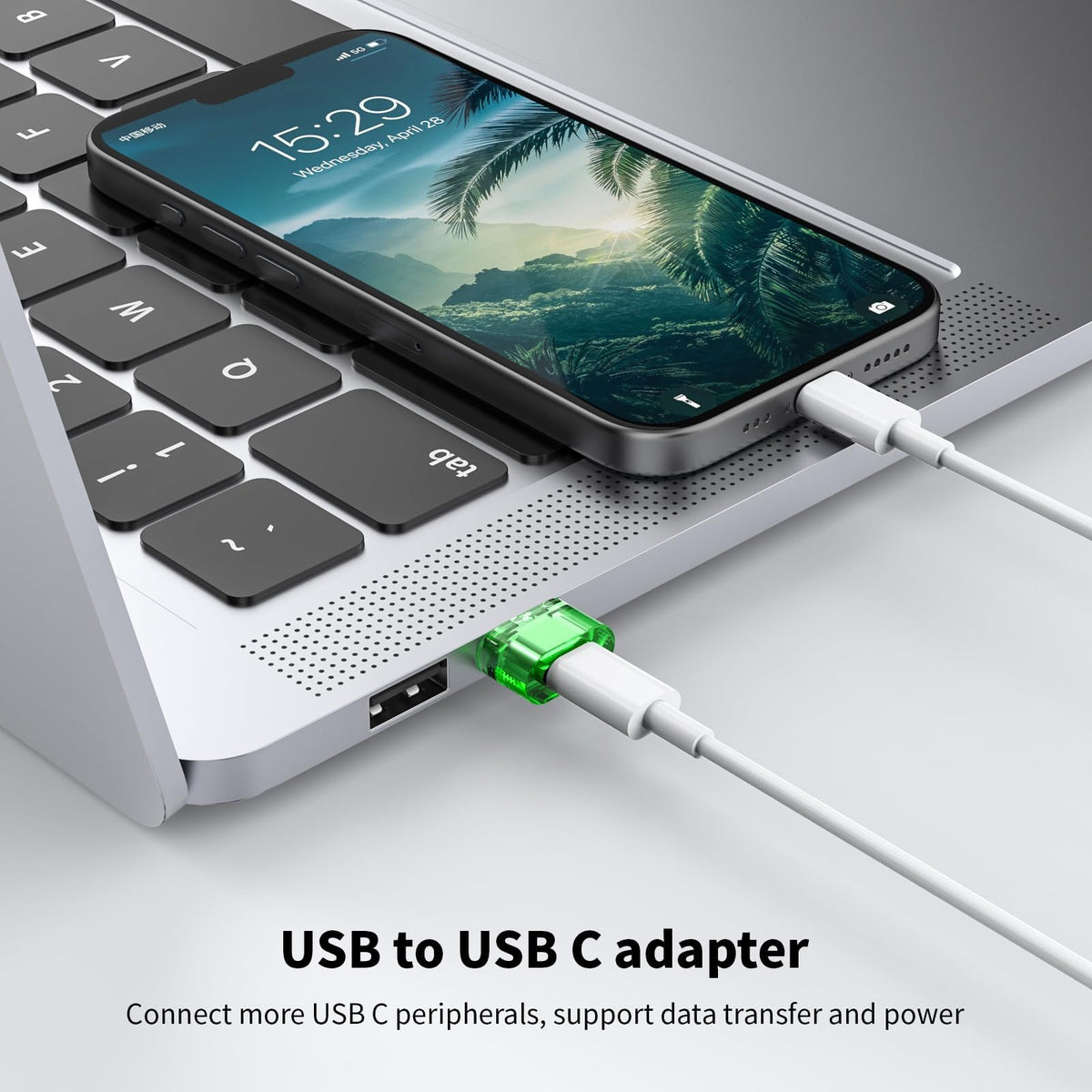 Adaptador USB a USB C Compatible con iPhone15 Plus AirPods Pro Galaxy S20 Pixel Verde Paquete de 6 con Carga Súper Rápida y Función OTG