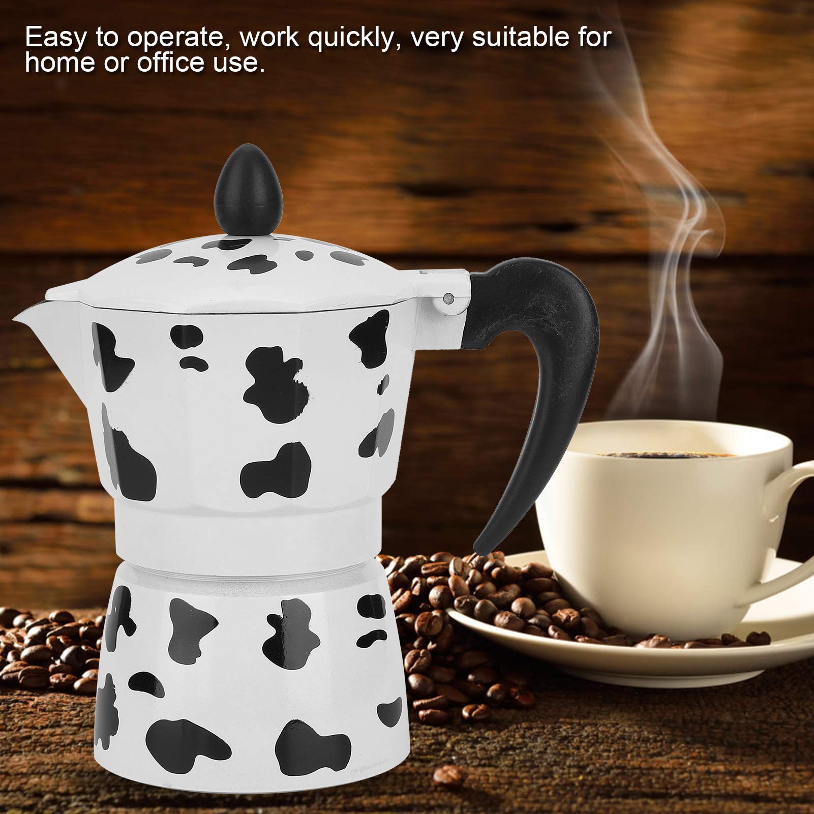 Cafetera de Aluminio, Cafetera, Col Rafe de Vaca Lechera, Cafetera Segura y Cómoda de Usar para Cafetería Casera (3 Tazas de Vaca (3 tazas de color vaca 150ML)