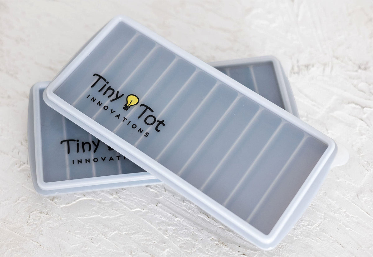 Tiny Tot Innovations Bandejas de Almacenamiento para Congelador de Leche Materna con Portador, 10 Barras de 1oz, 2 Recipientes con Tapas y Portador, 100% Silicona de Grado Alimenticio