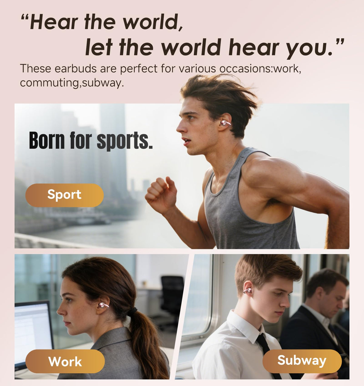 Auriculares Kinglucky Gen 3 Inalámbricos Bluetooth 6.0 Negro con Micrófono y ENC para Usuarios de Orejas Pequeñas y Anteojos