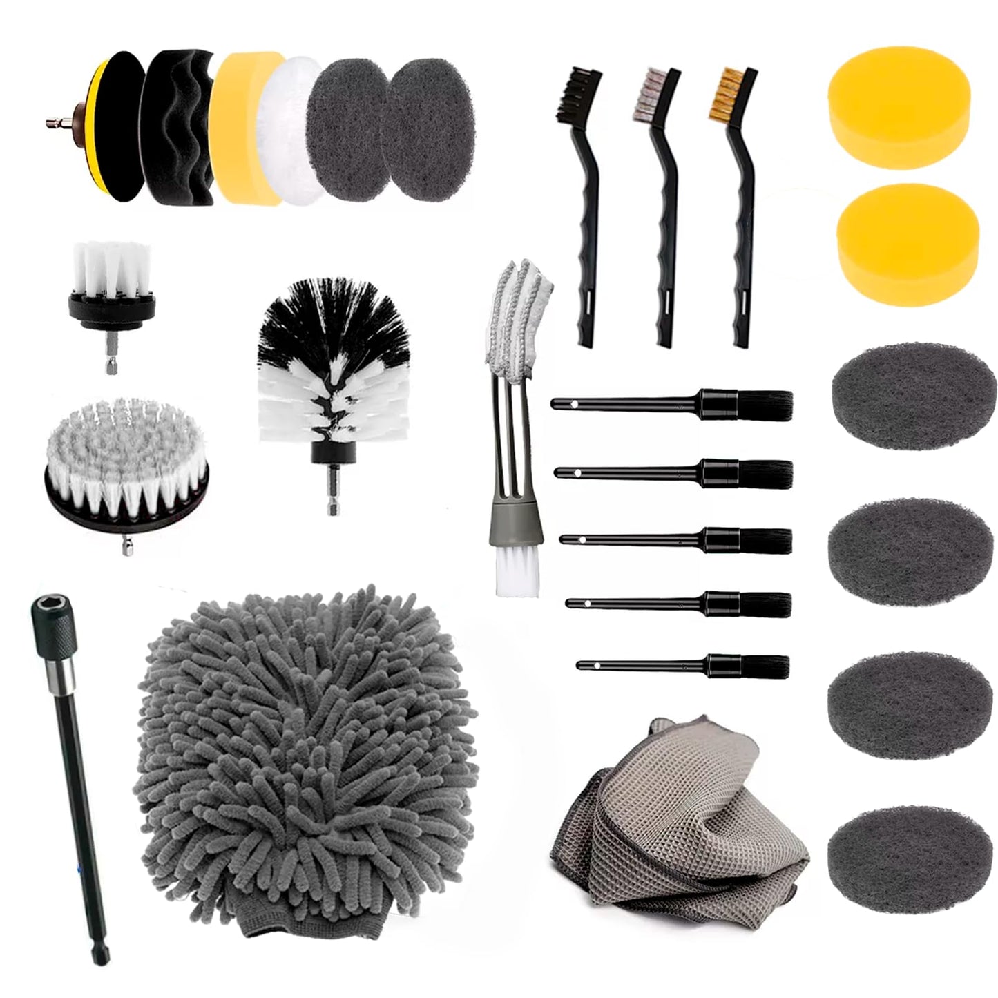 Kit de Cepillo Vmingo Gris para Detallar Cuidado de Auto con 27 Piezas