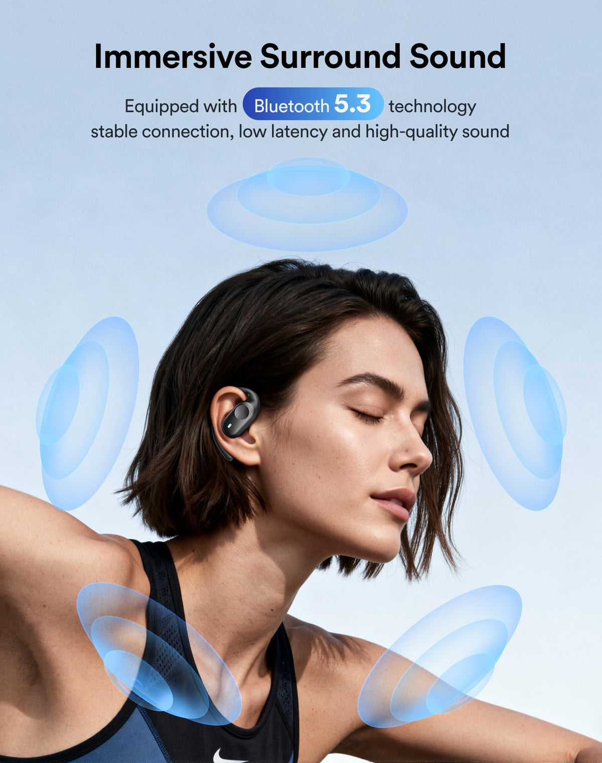 Audífonos de Oído Abierto Xuuly Negro Bluetooth 5.3 Ajustables Ultra Cómodos para Ciclismo