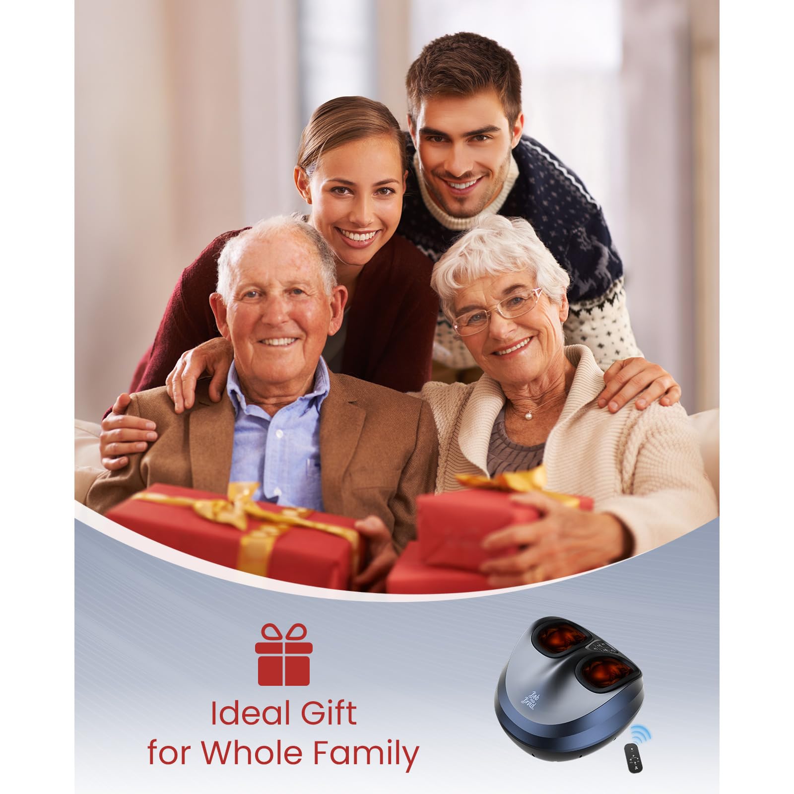 BOB AND BRAD Máquina masajeadora de pies con calor y control remoto, masajeador eléctrico de pies Shiatsu con 4 niveles, alivia la fascitis plantar y el dolor de neuropatía, se adapta a pies hasta hombres, talla 12