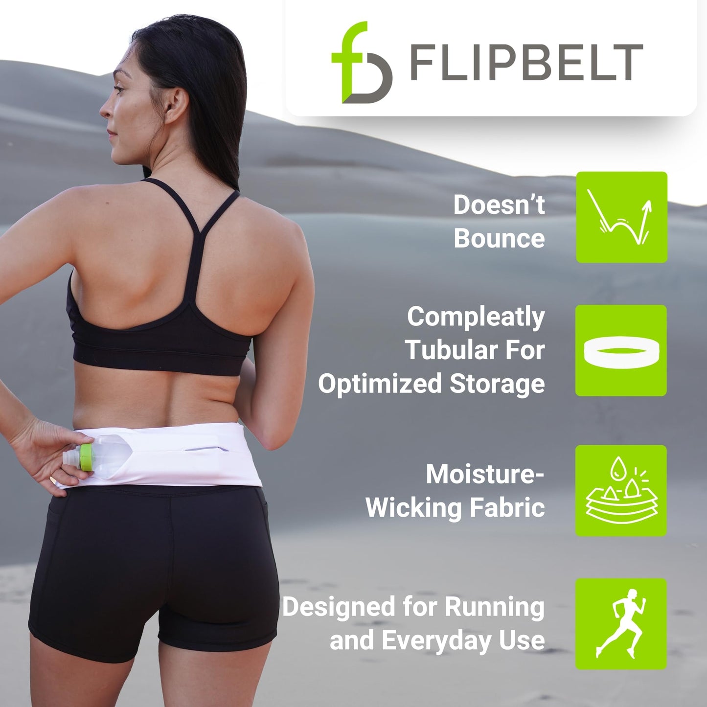 Cinturón Clásico FlipBelt Carbono XXL para Correr y Llevar Teléfono y Accesorios para Mujer y Hombre