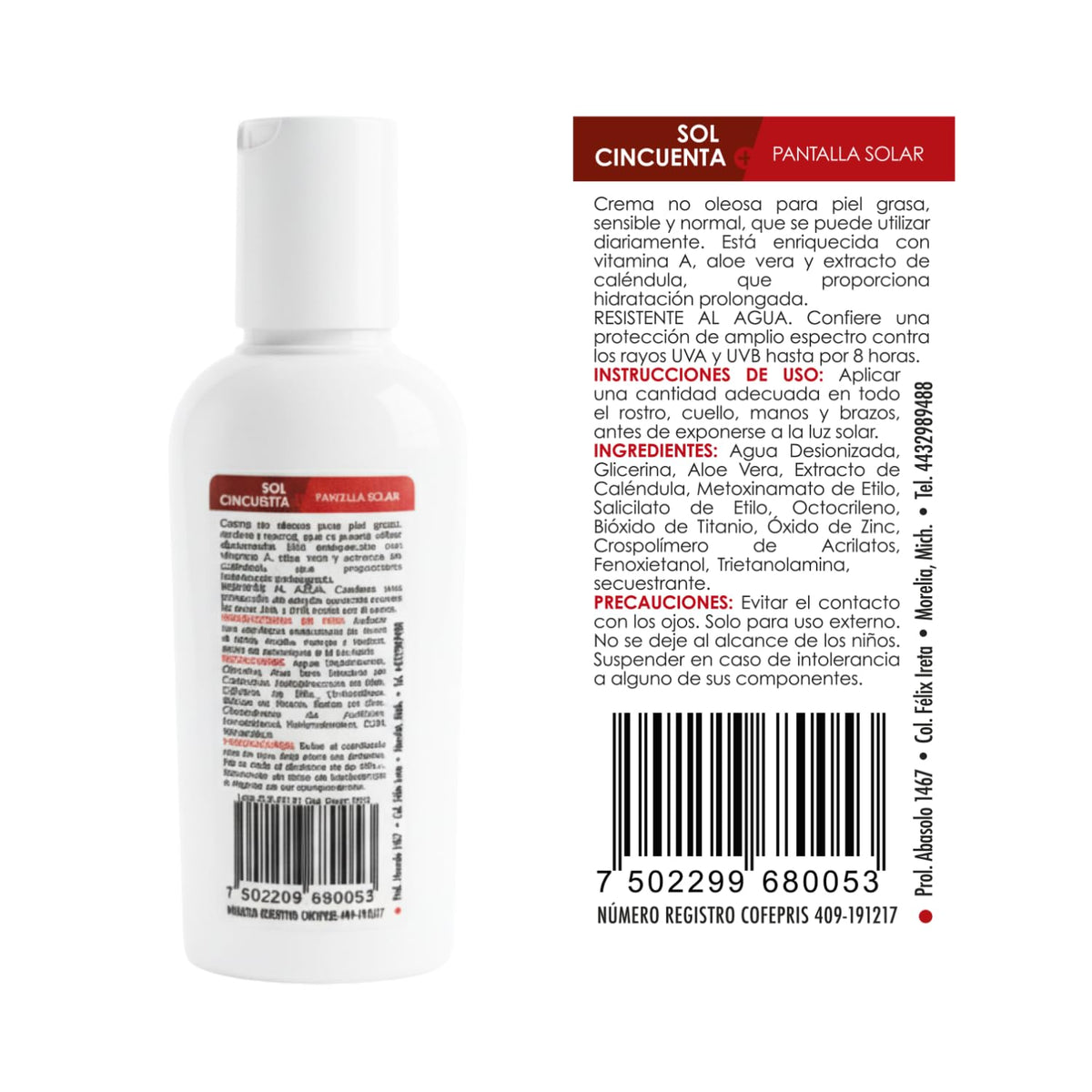 Protector Solar Cical Organic SPF 50+ con Aloe Vera y Caléndula a Prueba de Agua