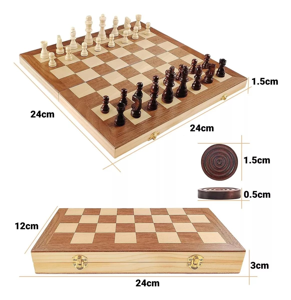 Genérico Juego de Mesa 3 en 1 con Ajedrez, Checkers y Backgammon, Ajedrez Plegable con Tablero de Chess, Juego de Ajedrez Portatil y Profesional para Niños y Adultos，Ajedrez Profesional 29x29cm