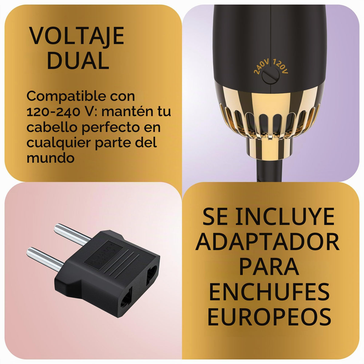 Cepillo Profesional OMOteam Oro Negro Secador y Volumizador para Mujeres