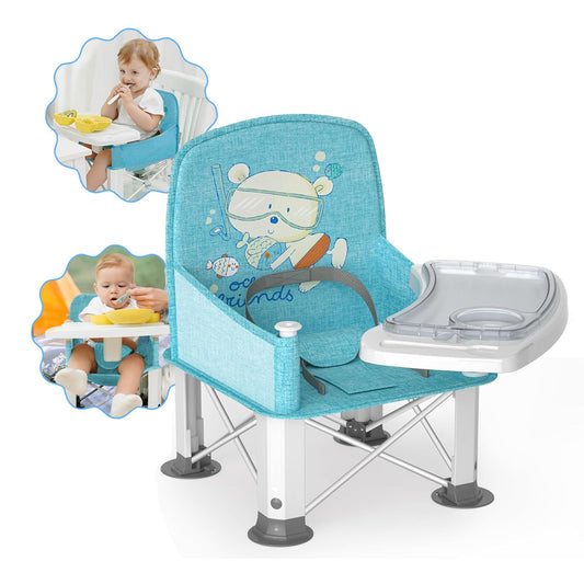 BabyBond - Asiento elevador de viaje para bebé con doble bandeja, silla de bebé portátil mejorada, asiento elevador para mesa de comedor, silla de bebé estable y plegable para interiores y exteriores