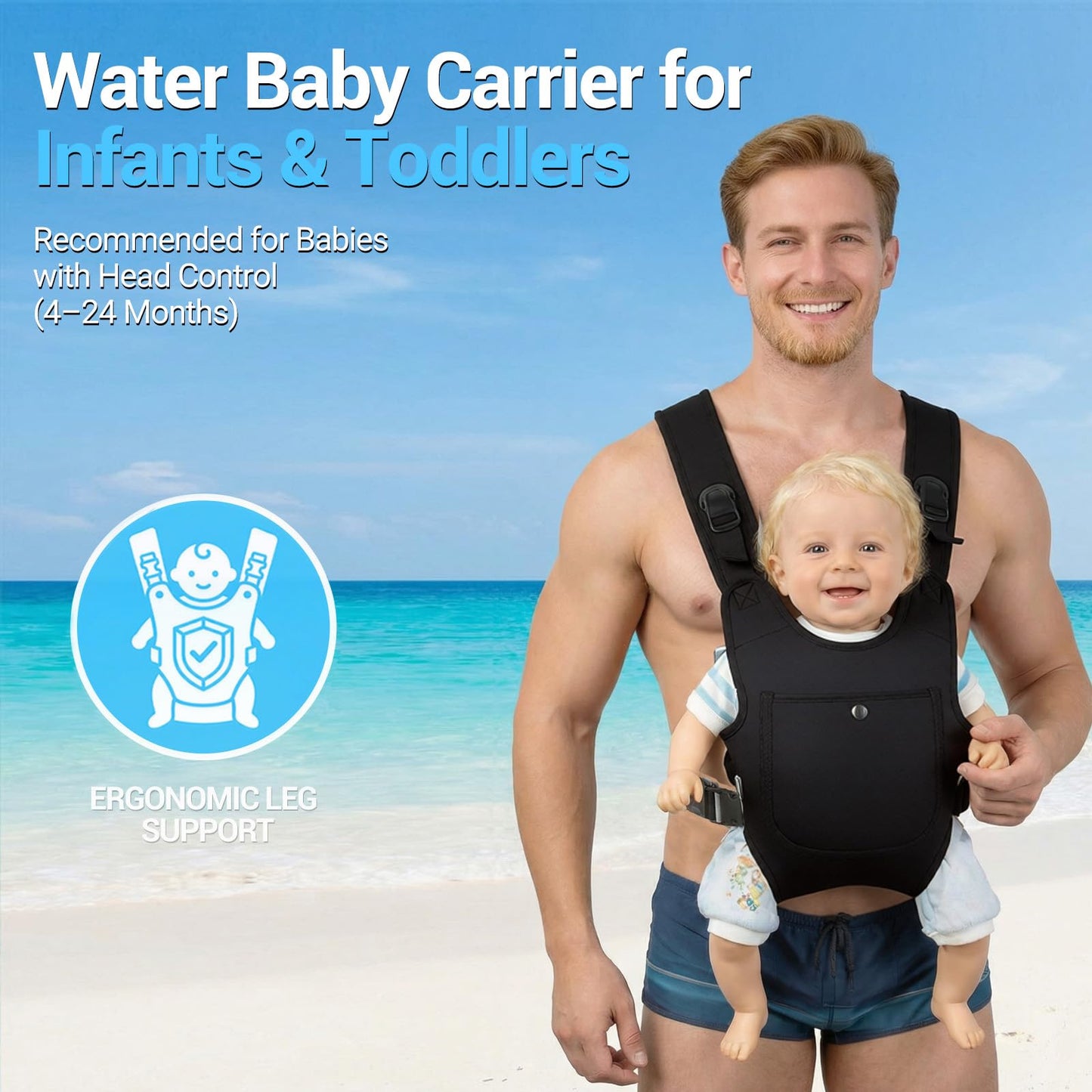 Portabebés de neopreno para bebés recién nacidos a niños, ergonómico e impermeable para el pecho con correas ajustables, transpirable y ligero, equipo de uso para verano, piscina, natación y playa