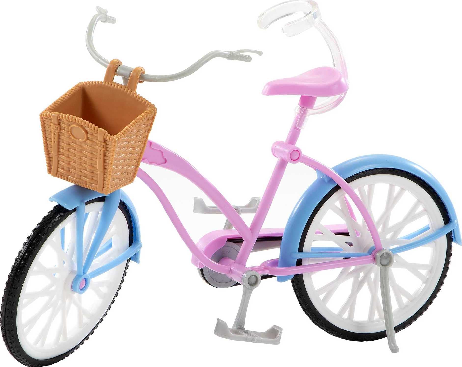 Barbie, Set de Juego, Bicicleta con Muñeca, para Niñas de 3 Años en Adelante, Mattel, Diseño Rosa y Azul, Canasta de Dulces, Caderas, Brazos y Rodillas se doblan