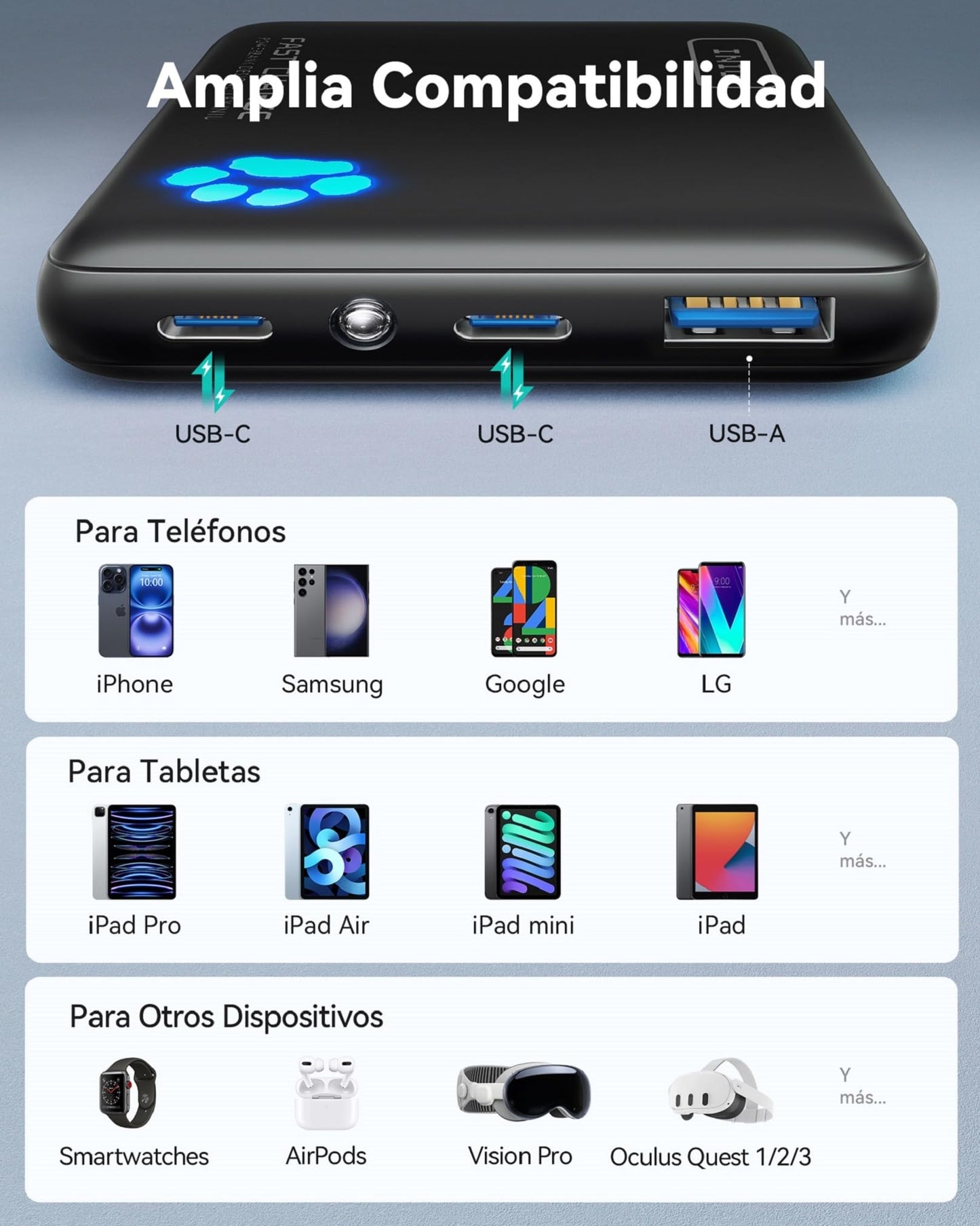 INIU Power Bank, Slimmest 22,5W PD de Alta Velocidad 10000mAh Bateria Externa, USB C Input & Output Bateria Portatil con Linterna para iPhone 16 15 14 13 12 11 X Pro Samsung S22 S21 S20 iPad Airpods