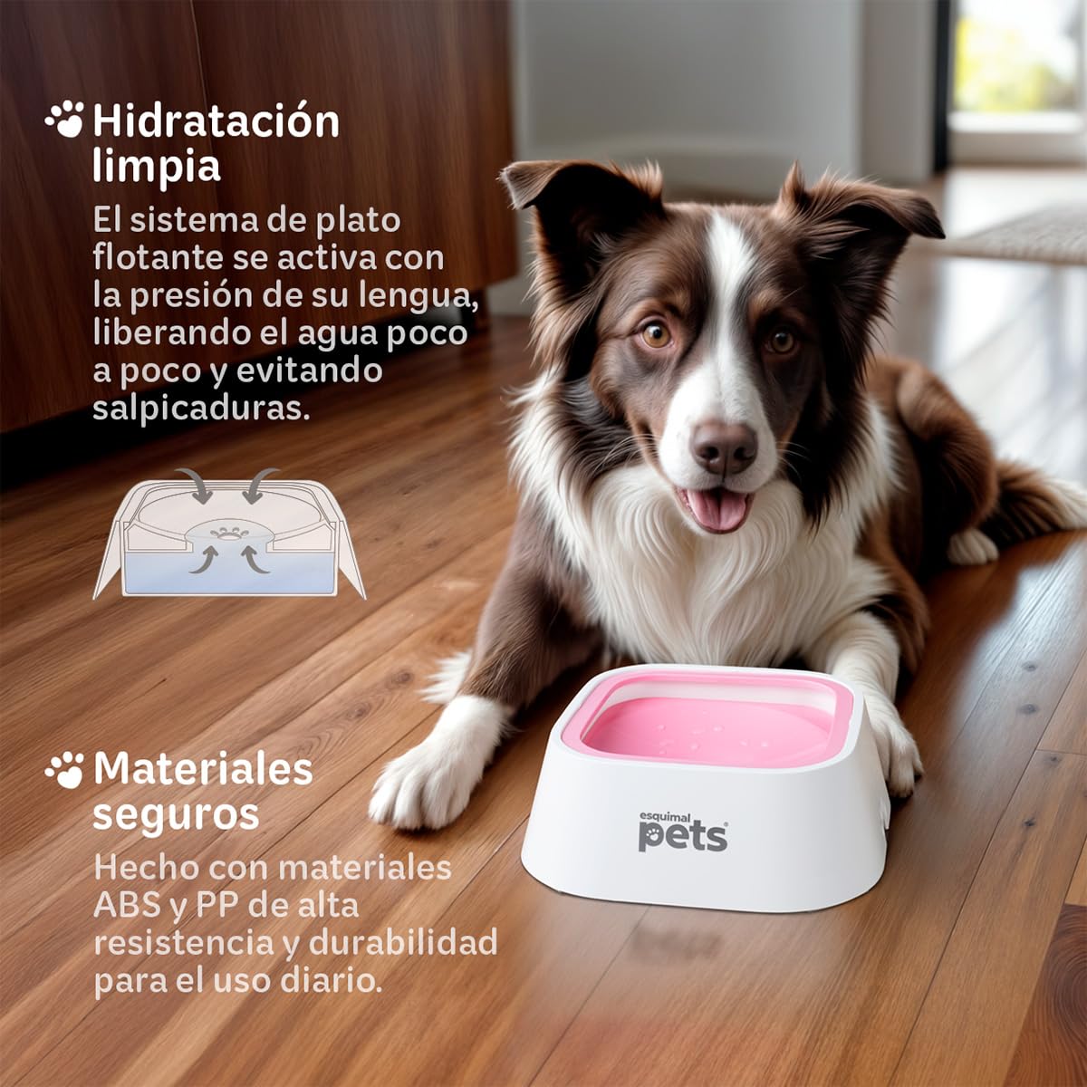Plato Antisalpicaduras ESQUIMAL Rosa Blanco 1.5 LTS Dispensador de Agua para Perro