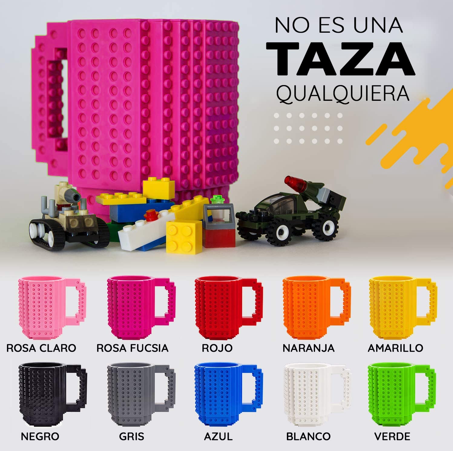 John & John Taza armable de diseño Divertido para Ladrillos, Incluye un muñeco y 2 Sets de Bloques de construcción para Jugar (10 Colores) - Rosa Fucsia