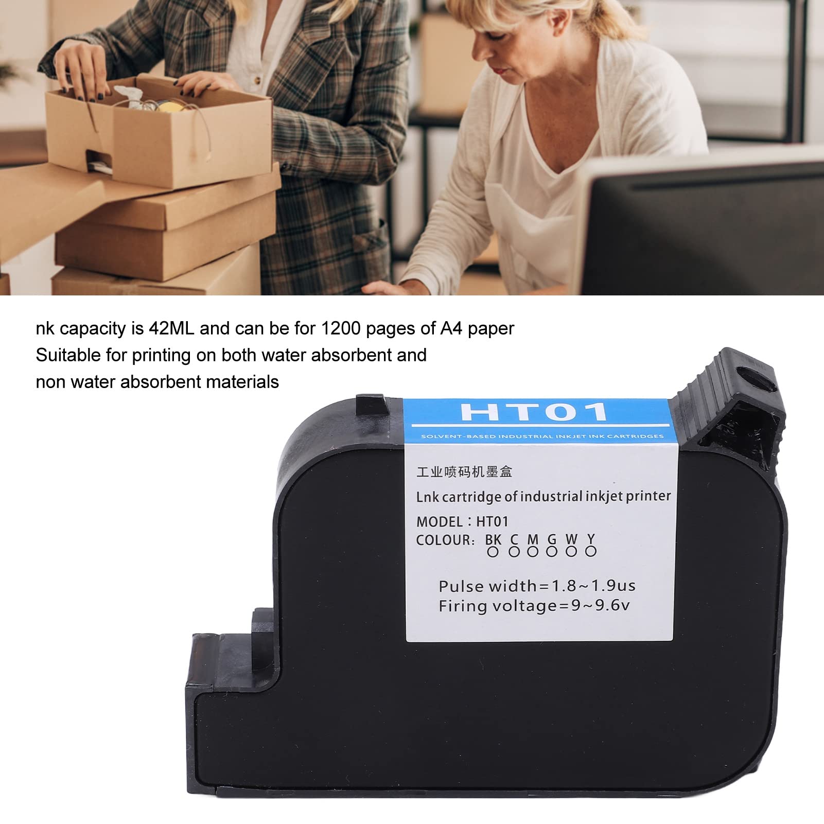Cartucho de Tinta para Impresora de Inyección de Tinta, Cartucho de Tinta para Impresora Portátil HT01 de 42 Ml, Reemplazo de Cartucho de Impresora de Inyección de Tinta de (BLACK)