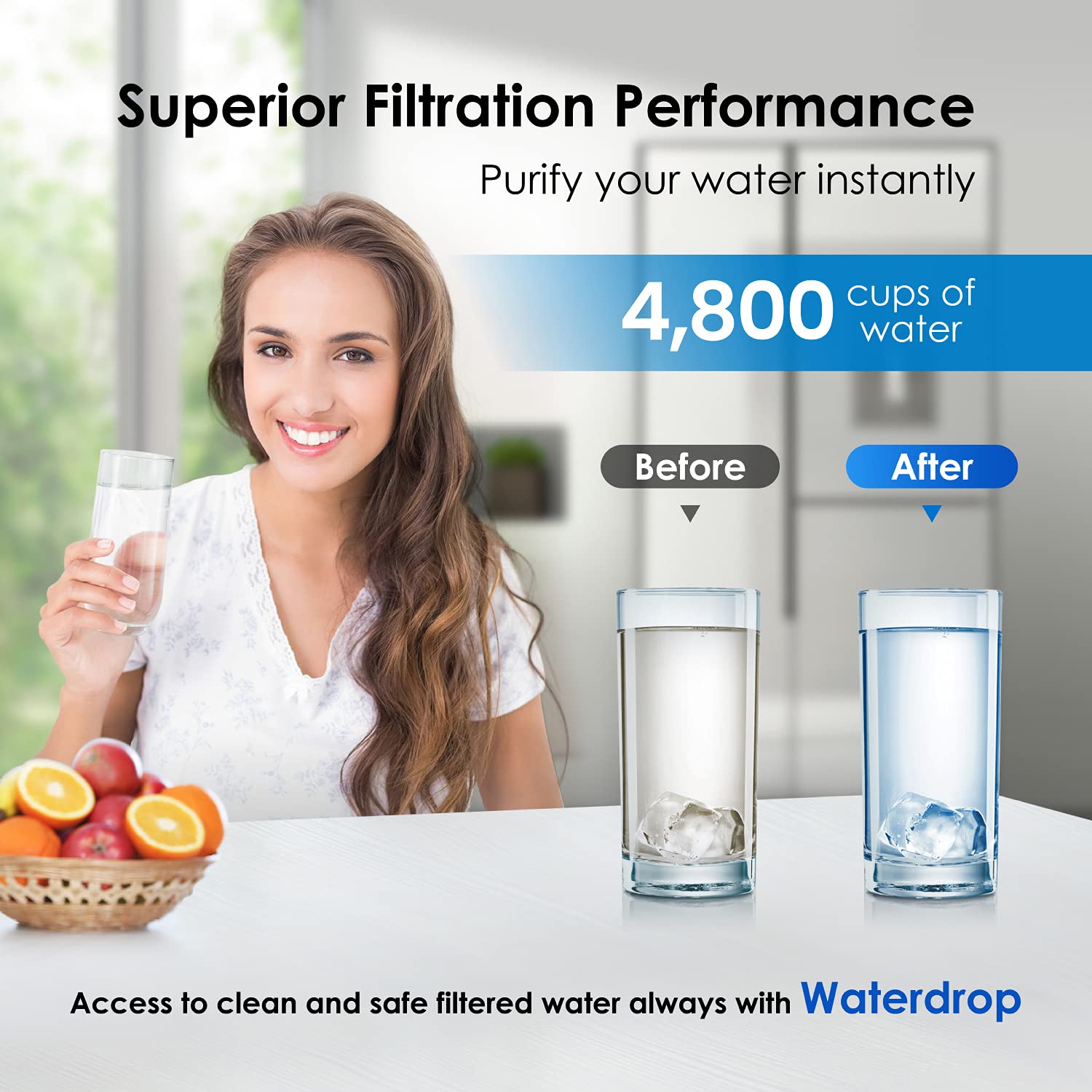 Filtro de Agua para Refrigerador Waterdrop Blanco Certificado NSF 53&42, Compatible con LG LT800P y Kenmore, Pack de 3
