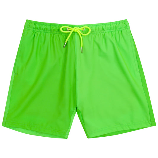 SwimZip Bañador para niño con forro tipo bóxer y protección solar UPF 50+, color verde neón.