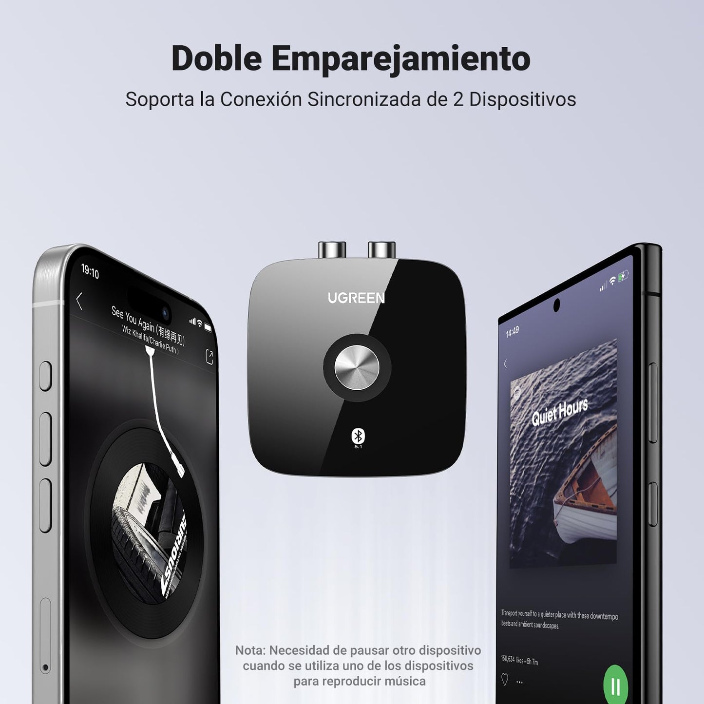 Receptor Bluetooth de Coche UGRRN Negro con Aux Dual Link Aptx HD para Teléfonos Inteligentes y Tabletas
