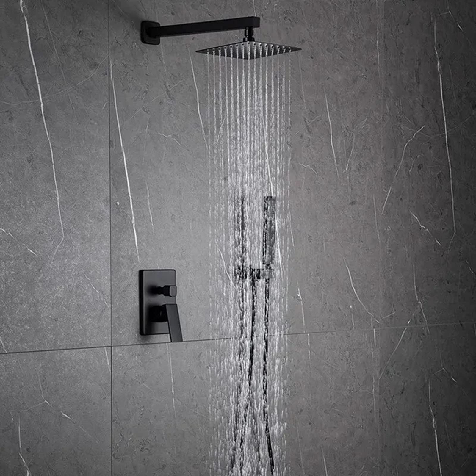 Grifos Ducha Empotrados Set- UCMDA Sistema de Ducha Inteligente Mezclador, Regadera Negro para Baño, Cabeza de Ducha Cuadrada de 10 Pulgadas y Rociador Ducha Mano Incluida Válvula Empotrada Kit