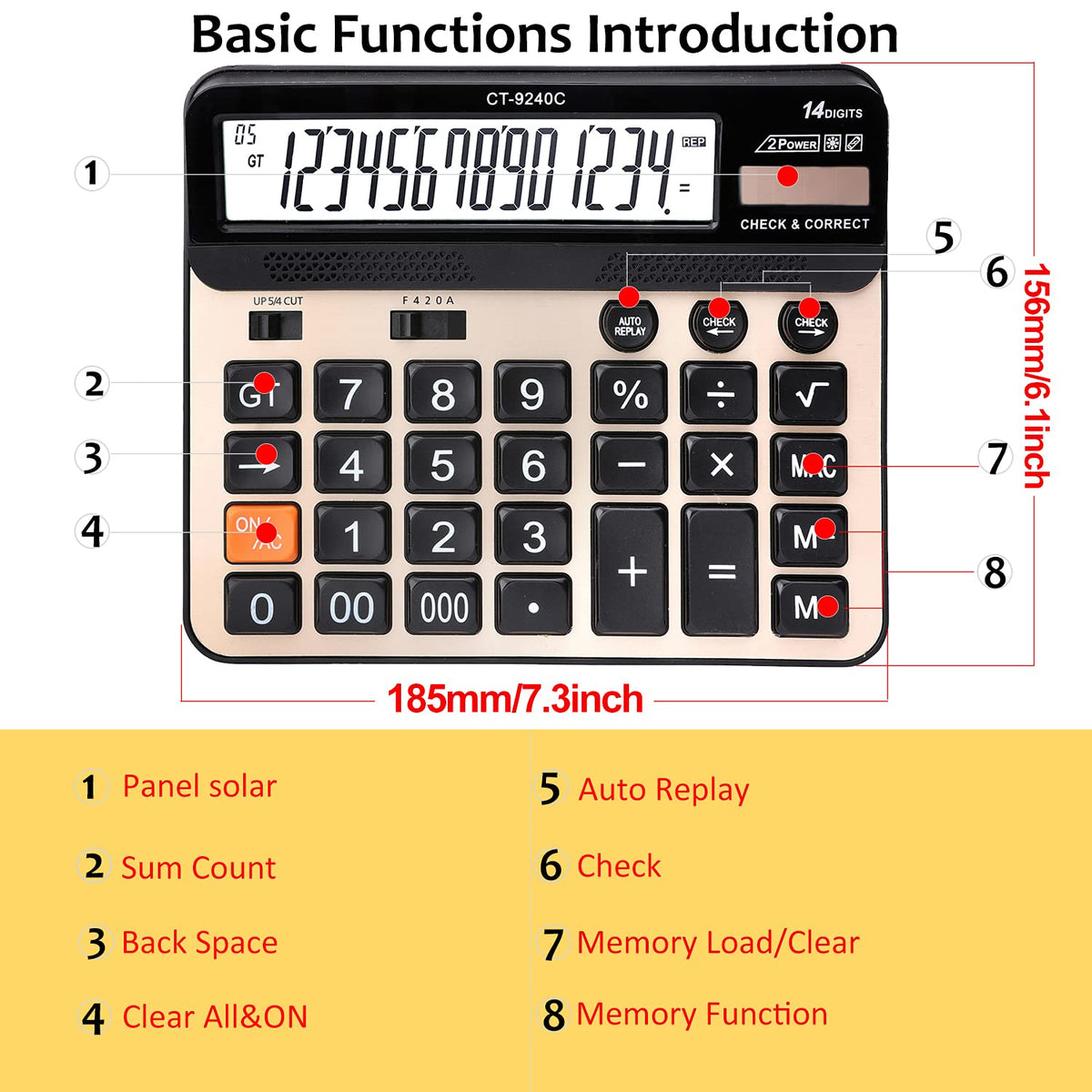 Calculadora Electrónica Philley LCD Grande 14 Dígitos Botones Grandes para Comprobar y Corregir