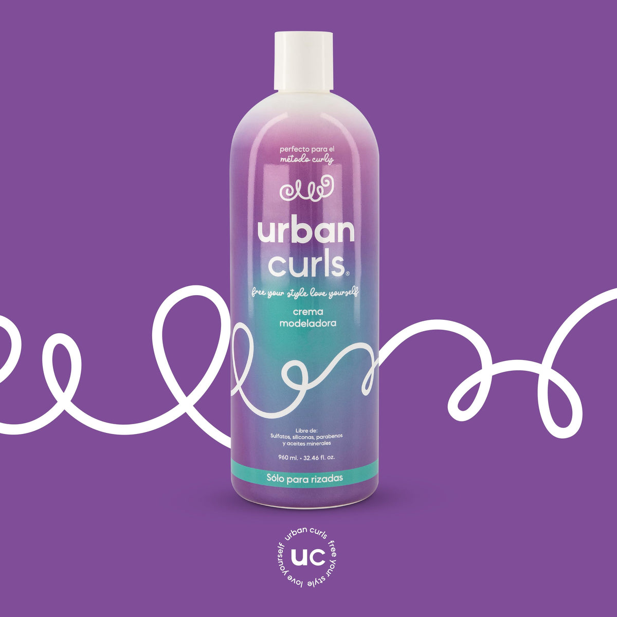 URBAN CURLS Crema Modeladora 960 ml para Cabello Rizado – Definir y Peinar Rizos – Hidratación, Control de Frizz y Suavidad – Sin Sulfatos, Parabenos, Siliconas ni Aceites Minerales – Ingredientes 100% Naturales y Orgánicos