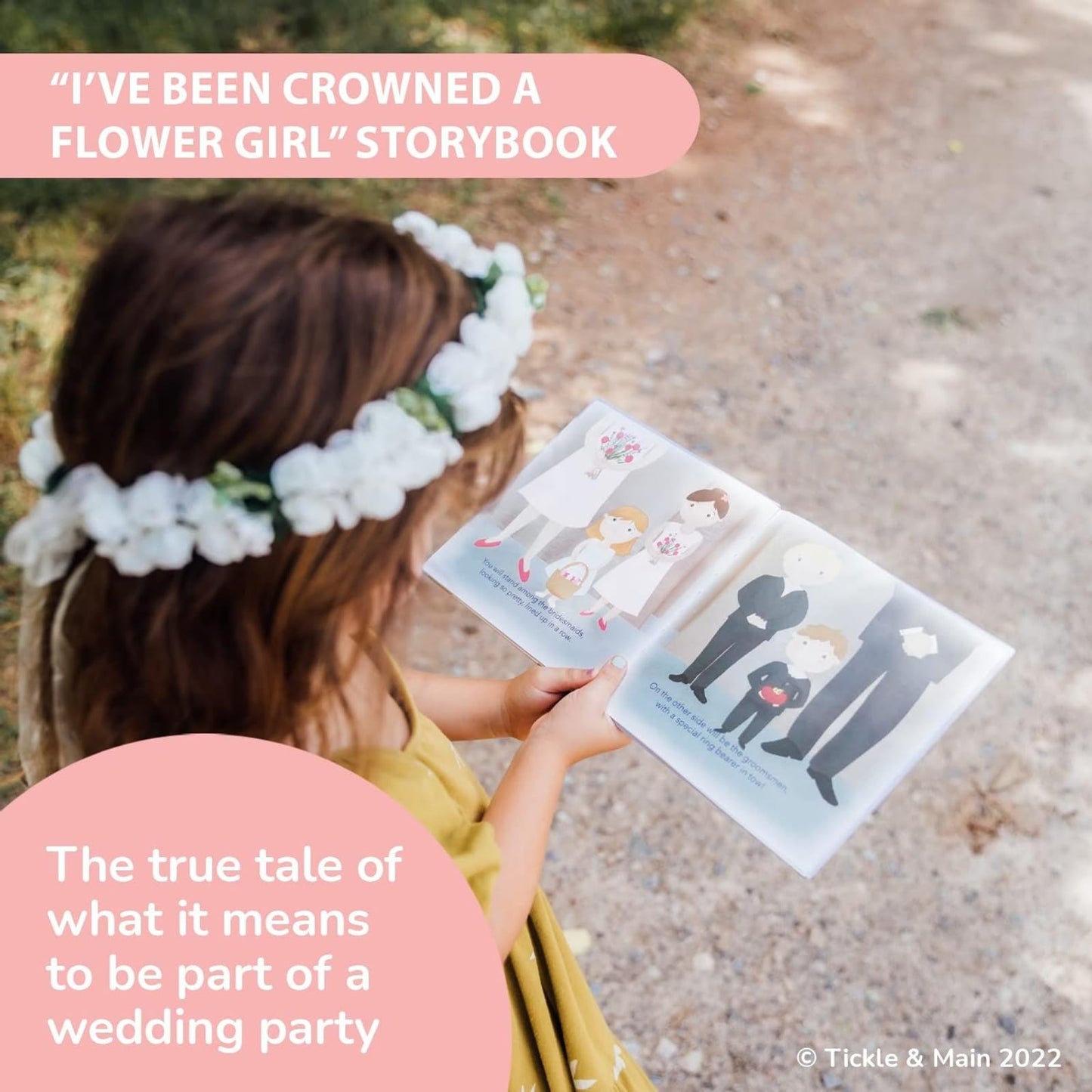 Tickle & Main Flower Girl - Juego de regalo para niña de flores, libro con diadema de corona floral en una adorable caja de regalo