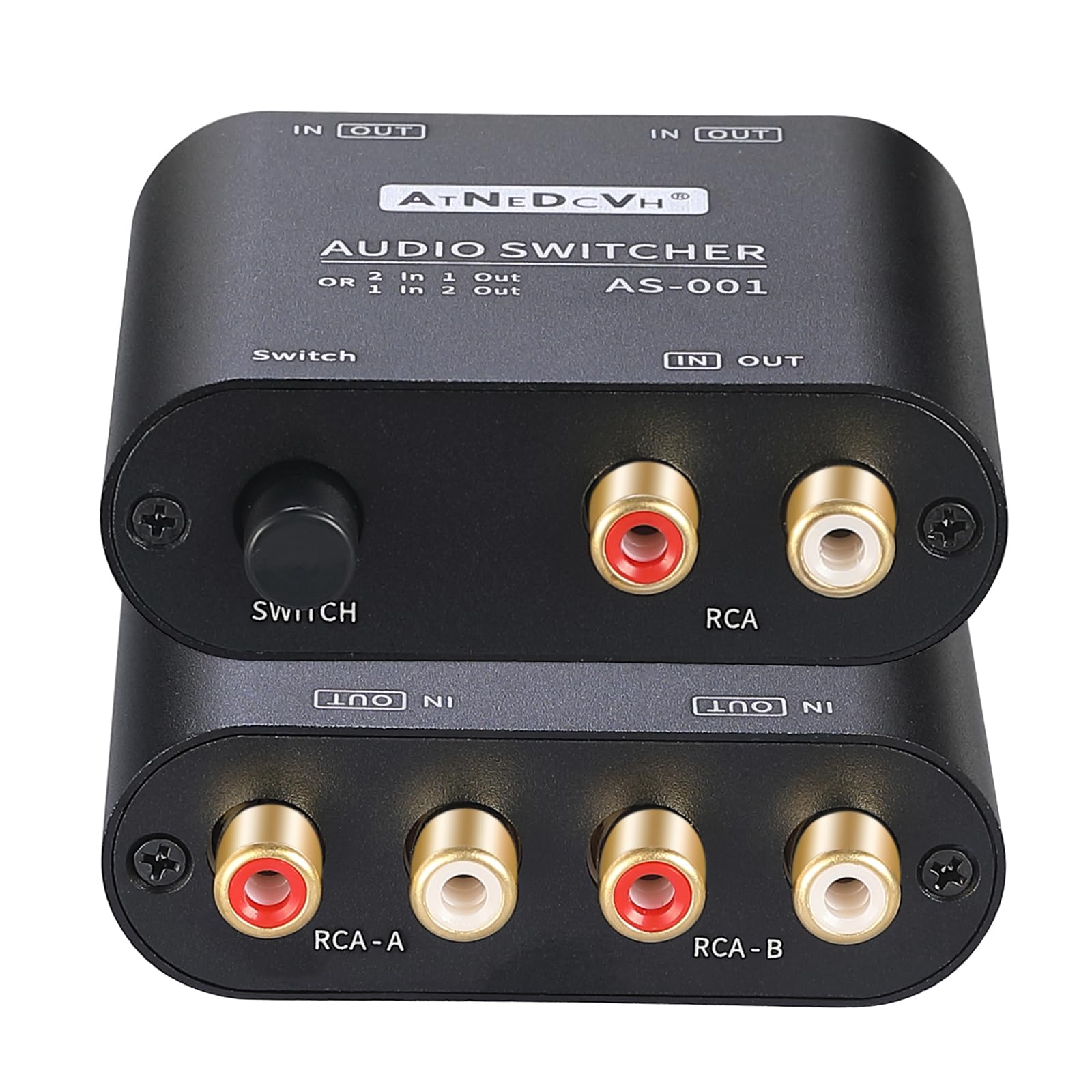 AtNeDcVh RCA / Puerto de 3,5 mm 1 en 2 salida/2 en 1 salida bidireccional conmutador de audio bidireccional, altavoz estéreo de 2 vías L/R de canal de sonido para auriculares