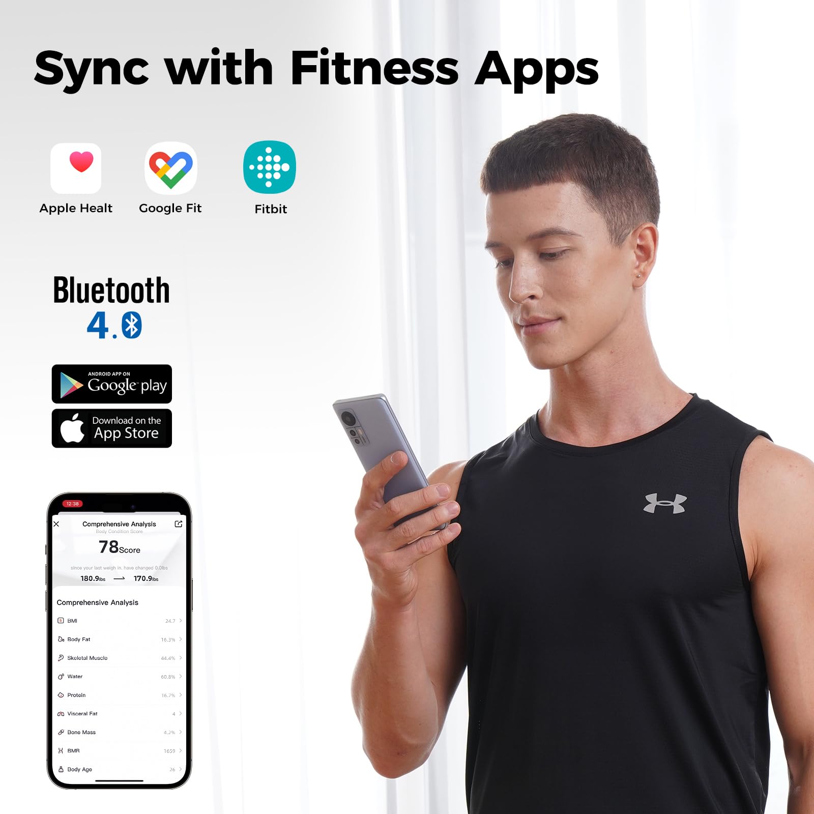 Báscula Inteligente Yunmai para Peso Corporal, Báscula Digital de Baño con IMC, Grasa Corporal, Masa Muscular, Bluetooth, Analizador de 13 Composiciones, Compatible con Apple Health, Recargable 400lb