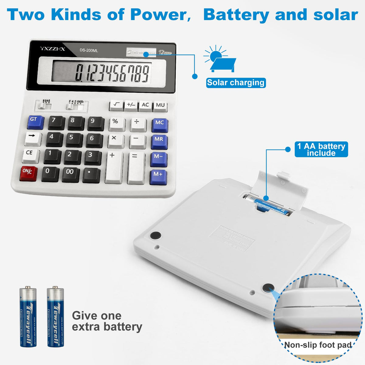 Calculadora de Escritorio Yxzzhx Negra con Números Grandes y Batería Solar de 12 Dígitos