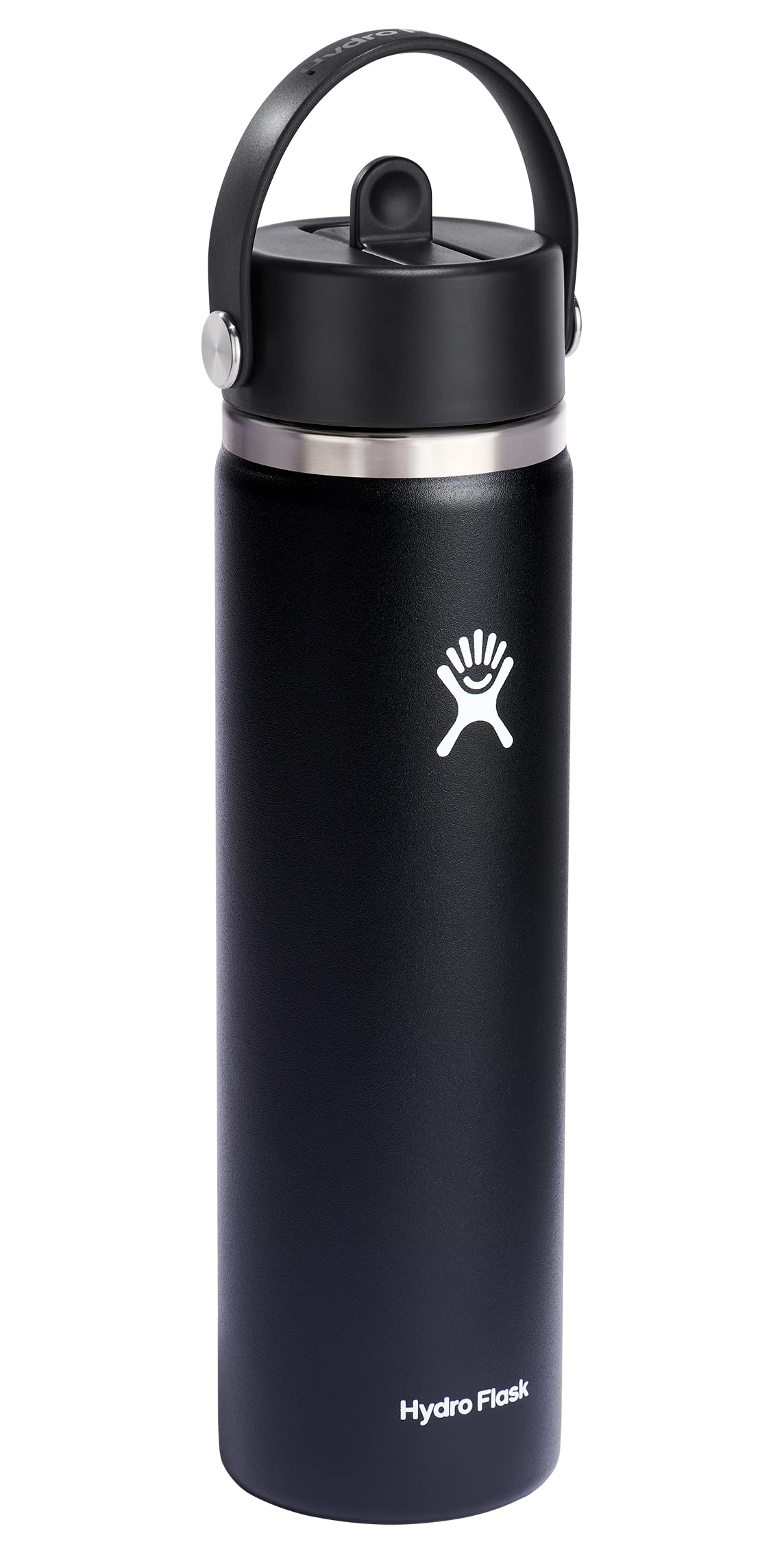 Botella de Agua Hydro Flask Negro Acero Inoxidable de 24 Onzas con Tapa Ancha y Popote a Prueba de Fugas