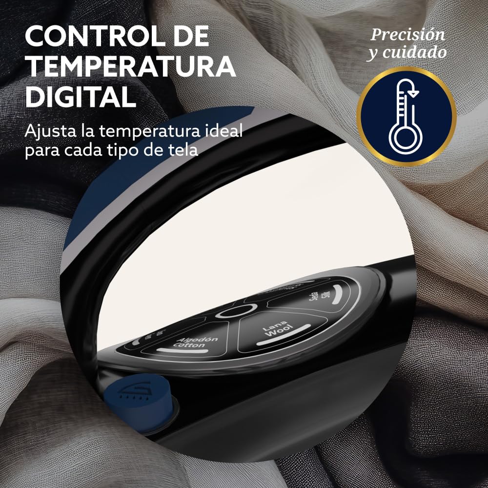 Oster Plancha de Vapor, Diamond Steam Max S8200, Digital, Golpe de Vapor 220 g/min, Suela XL Cerámica con Diamante, Vapor Vertical, Antigoteo, Azul Oscuro, GCSTDPD8201-013