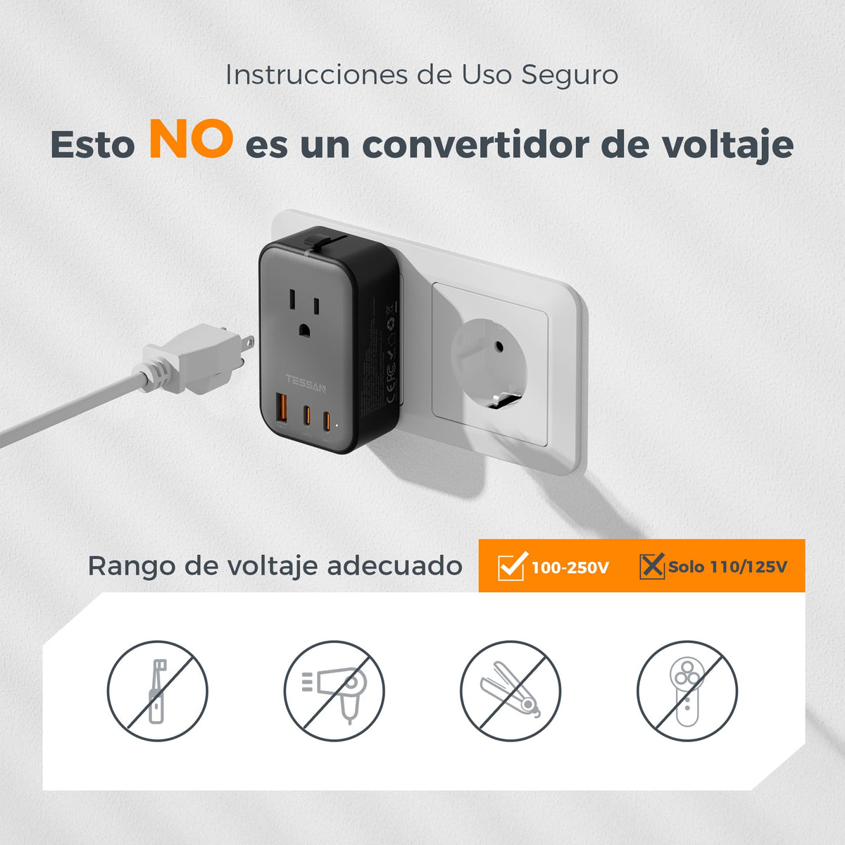 Adaptador Universal de Viaje TESSAN Blanco 20W Enchufe Europeo