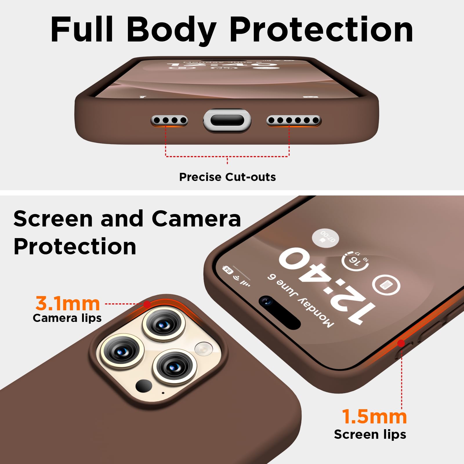 COFFKER - Funda compatible con iPhone 15 Pro, funda de silicona líquida, cuerpo completo, a prueba de golpes, funda delgada y delgada para teléfono con forro de microfibra suave antiarañazos, color