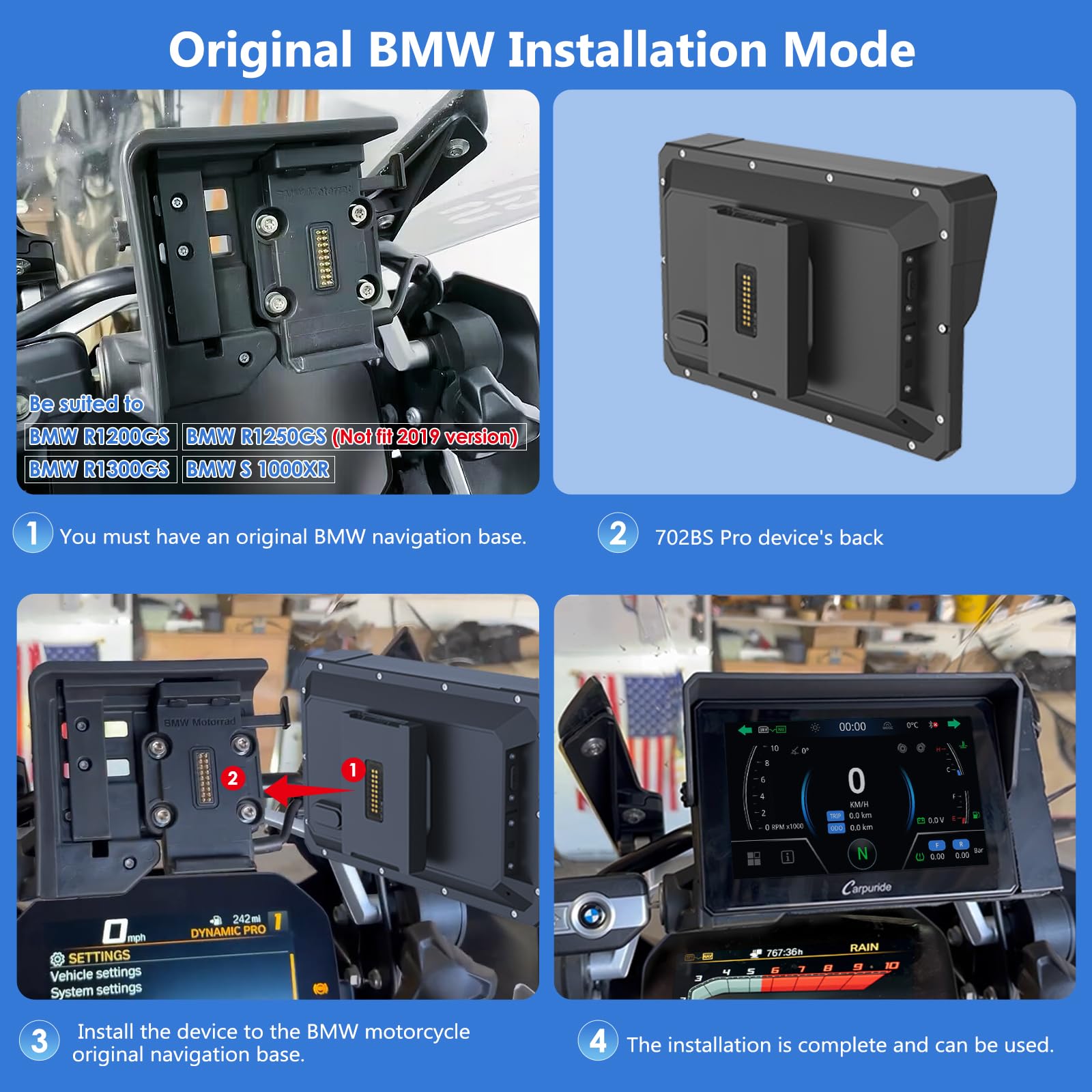 Carpuride W702BS Pro para BMW CarPlay&Android Auto con Bluetooth Dual,Pantalla Navegación GPS Impermeable7,Lectura Datos,Maravilla Nativa,TPMS,Sensor Luz,Intercambio Música,Intercomunicador,16 Pines