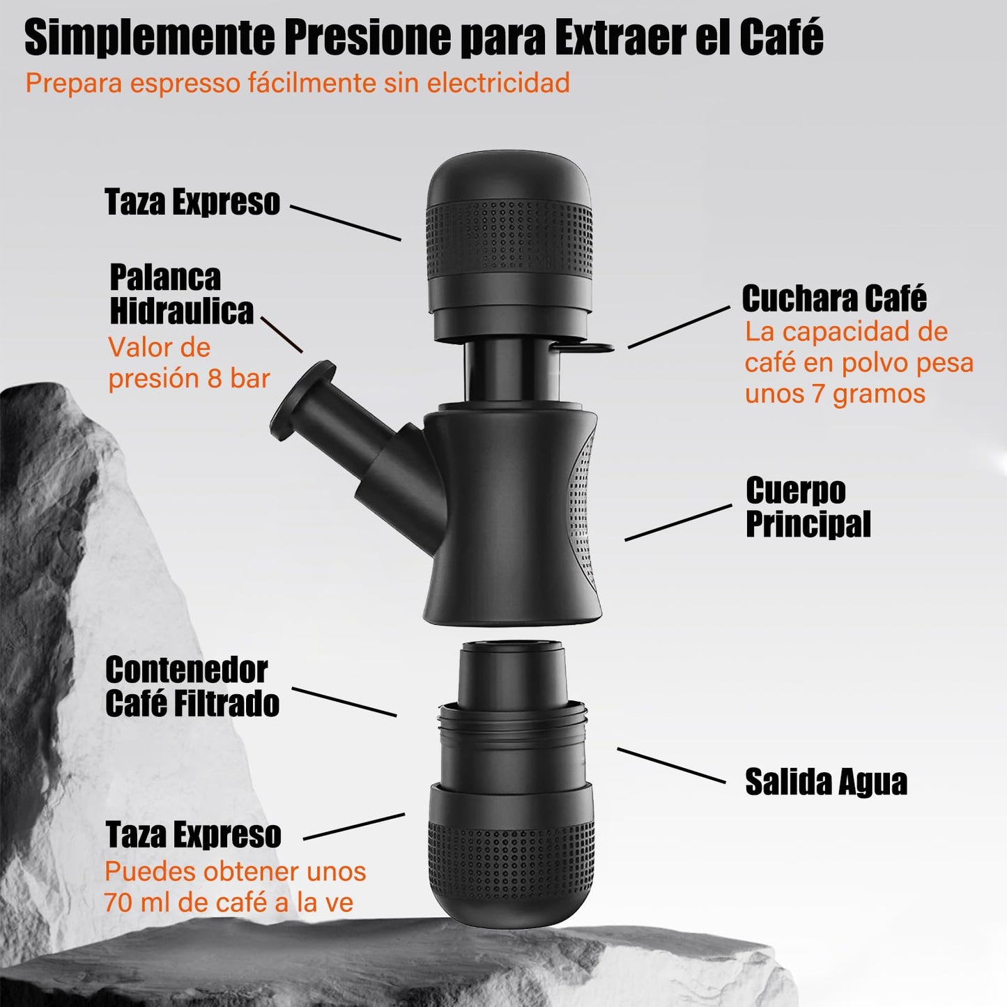 Cafetera Manual TYEGDAVD Negro con Taza Incluida para Camping y Viajes