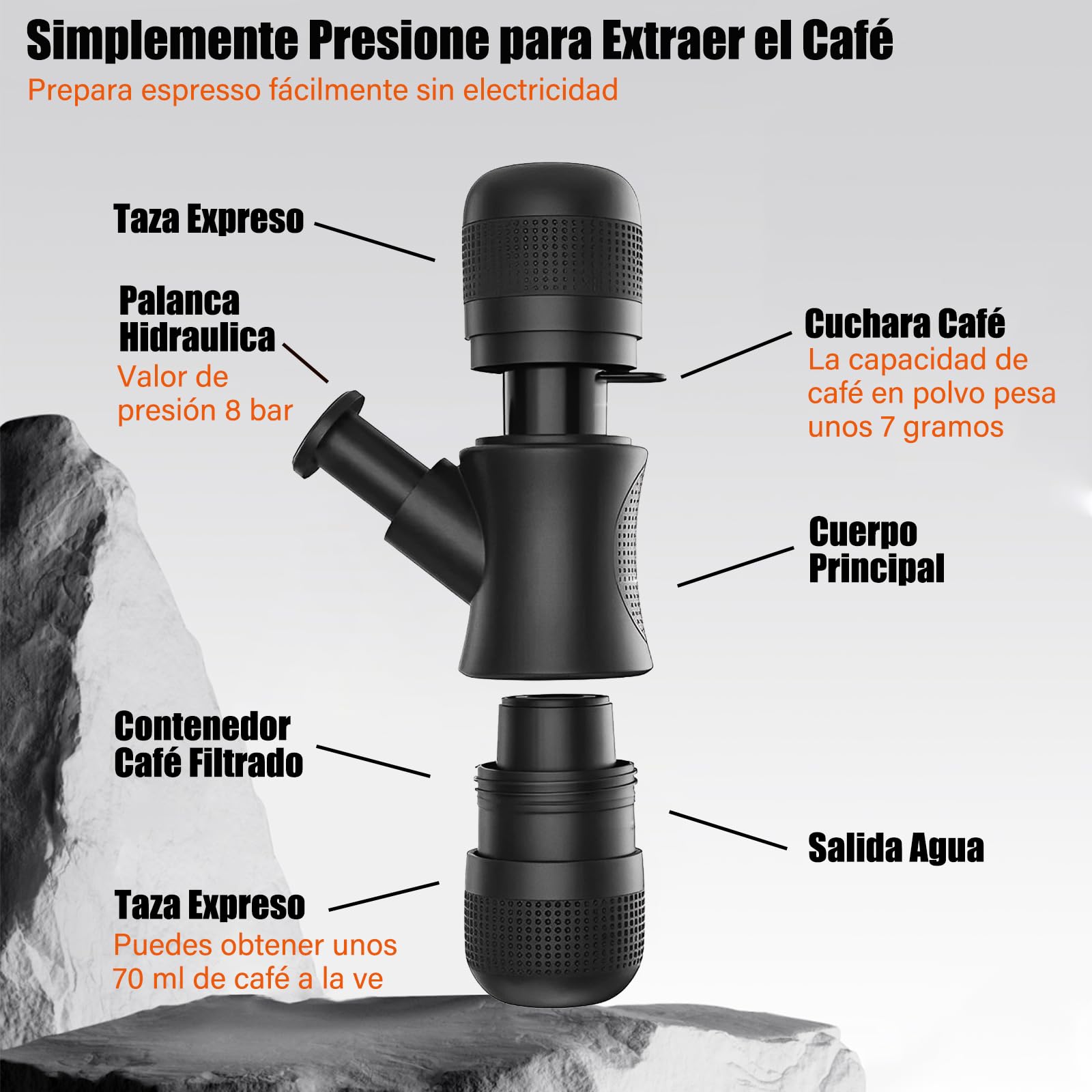 Cafetera Manual TYEGDAVD Negro con Taza Incluida para Camping y Viajes