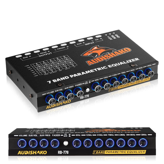 Ecualizador AUDISHAKO 7 Bandas 6 Salidas RCA 4 Entradas RCA con Indicador LED para Carros, Pickups y SUV
