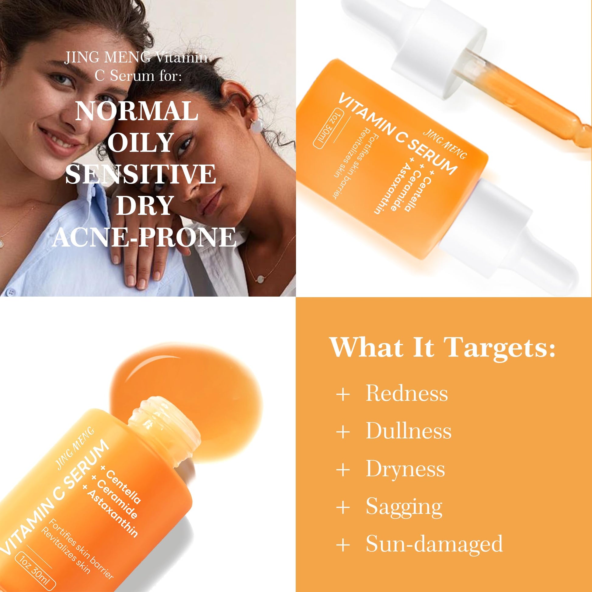 Suero facial liposomal con vitamina C, calmante instantáneo, calmante, iluminador, antienvejecimiento, tono de piel uniforme con centella asiática, ceramida, astaxantina y ácido hialurónico