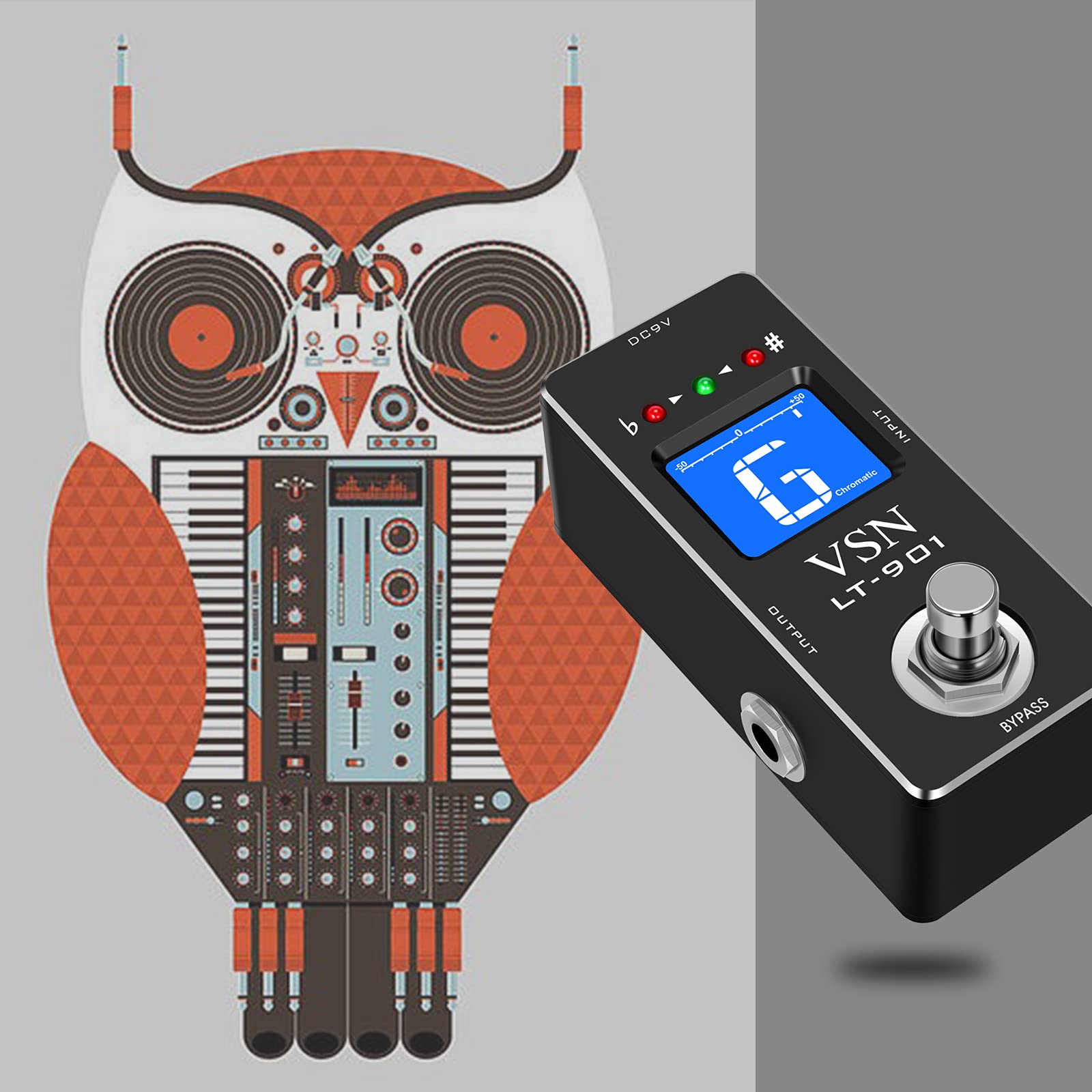 VSN Tuner Pedal,Guitar Chromatic Tuner Pedal for High Precision ± 1 Cent with Pitch Indicator for Electric Guitar and Bass True Bypass LT-901