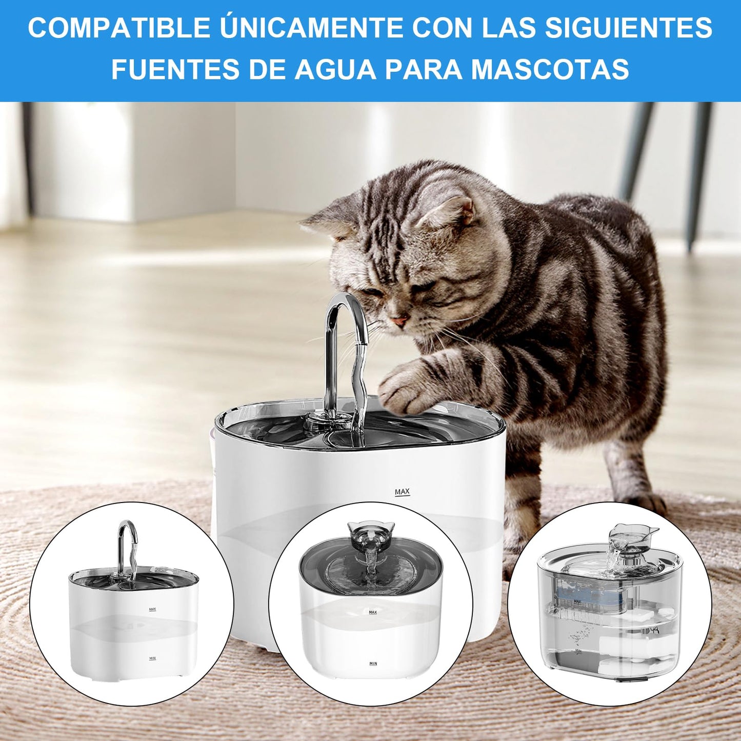 Filtros Tethram Blanco Resina y Carbón Activo para Fuente de Gatos y Mascotas 8 Piezas