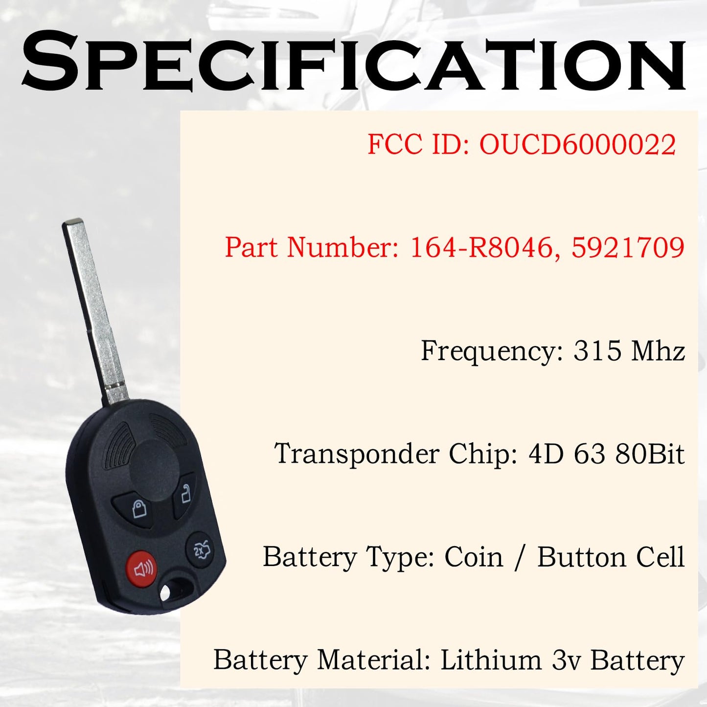 SUPALAND - Llave de repuesto para Ford Focus 2012, 2013, 2014, 2015, 2016, 2017, 2018, 2019, C-MAX Escape Fiesta 2015-2018, Transit Connect 164-R8046, OUCD600002 2 4