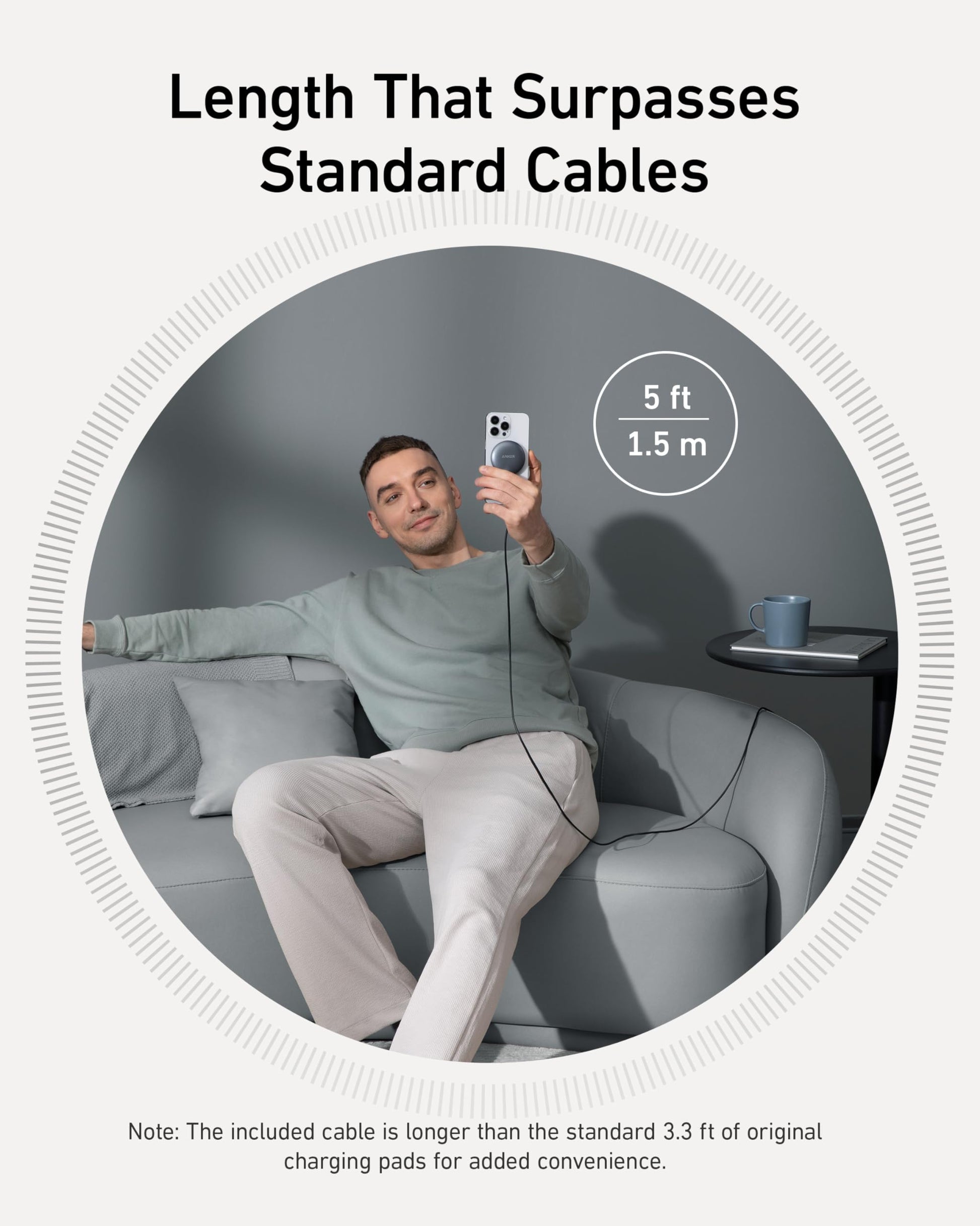 Anker MagGo Cargador Inalámbrico iphone,Base de Carga Inalámbrica y Magnética,Ultrarápida 15W Qi2 Certificado Compatible con MagSafe,para iPhone 15/15 Plus/15 Pro/15 Pro Max/14/13 Series (Sin Enchufe)