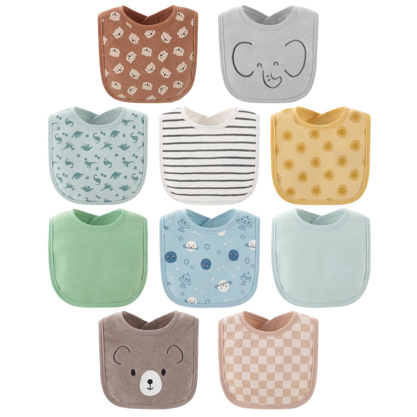 The Peanutshell - Baberos para bebé para niños o niñas, paño de rizo, alimentación, babeo, dentición esenciales para recién nacidos, bebés, bebés pequeños, género neutro, paquete de 10, gris, azul,