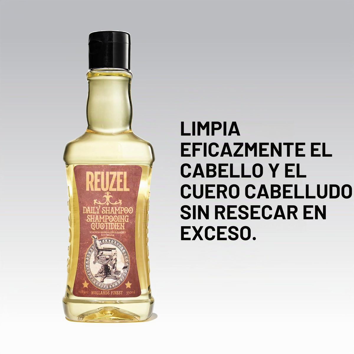 Reuzel shampoo de uso diario - Limpia el cabello y el cuero cabelludo- Ideal para todo tipo de cabello de uso frecuente - Limpia y desengrasa sin resecar - Formulado con mezcla de tónicos T4 - 350 ml