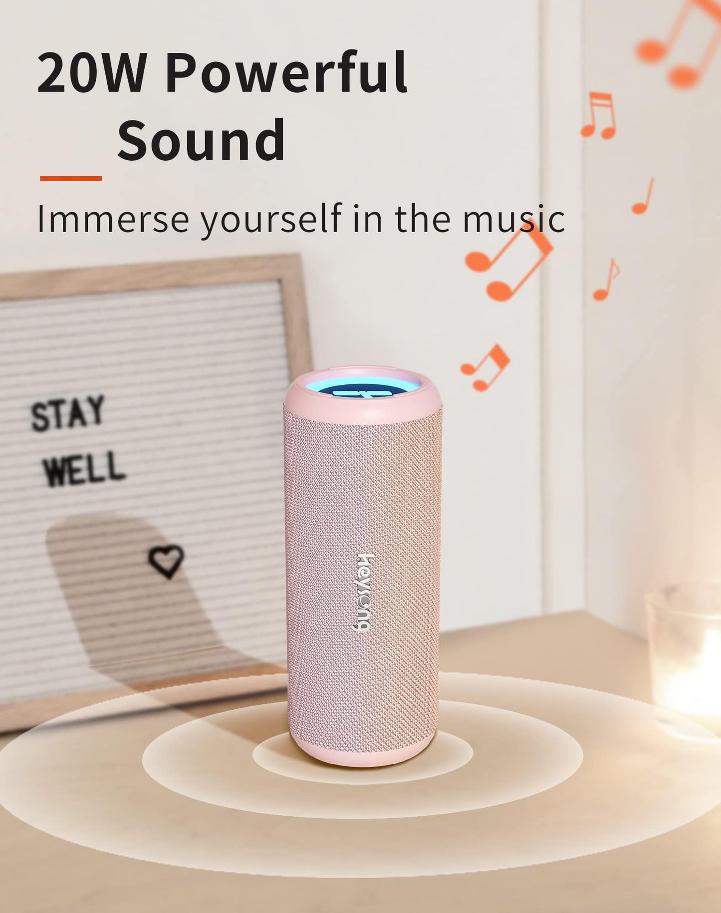 HEYSONG Bocina Bluetooth 5.3 30W para Fiestas Luz RGB, Altavoz Portátil Impermeable IPX6, AUX, Micro SD,TF Tarjeta, USB, stéreo de Doble emparejamiento bocinas para Viaje, Fiesta, Hogar - Rosa