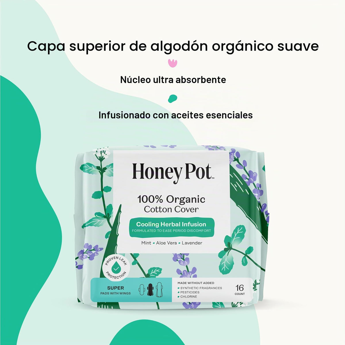 Almohadillas Orgánicas The Honey Pot Company Infusión De Hierbas Con Aceites Esenciales Efecto Refrescante Algodón Para Mujer