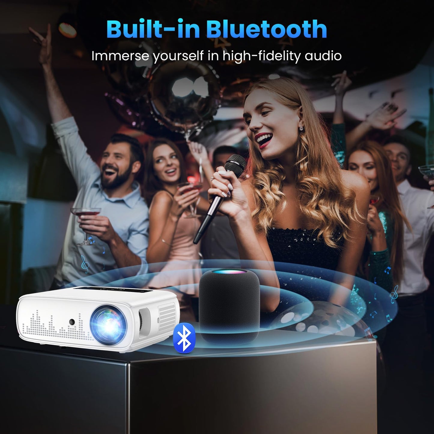 Proyector Groview Blanco FHD 15000lux con WiFi y Bluetooth para Cine en Casa 300'' Soporte 4K para iOS y Android