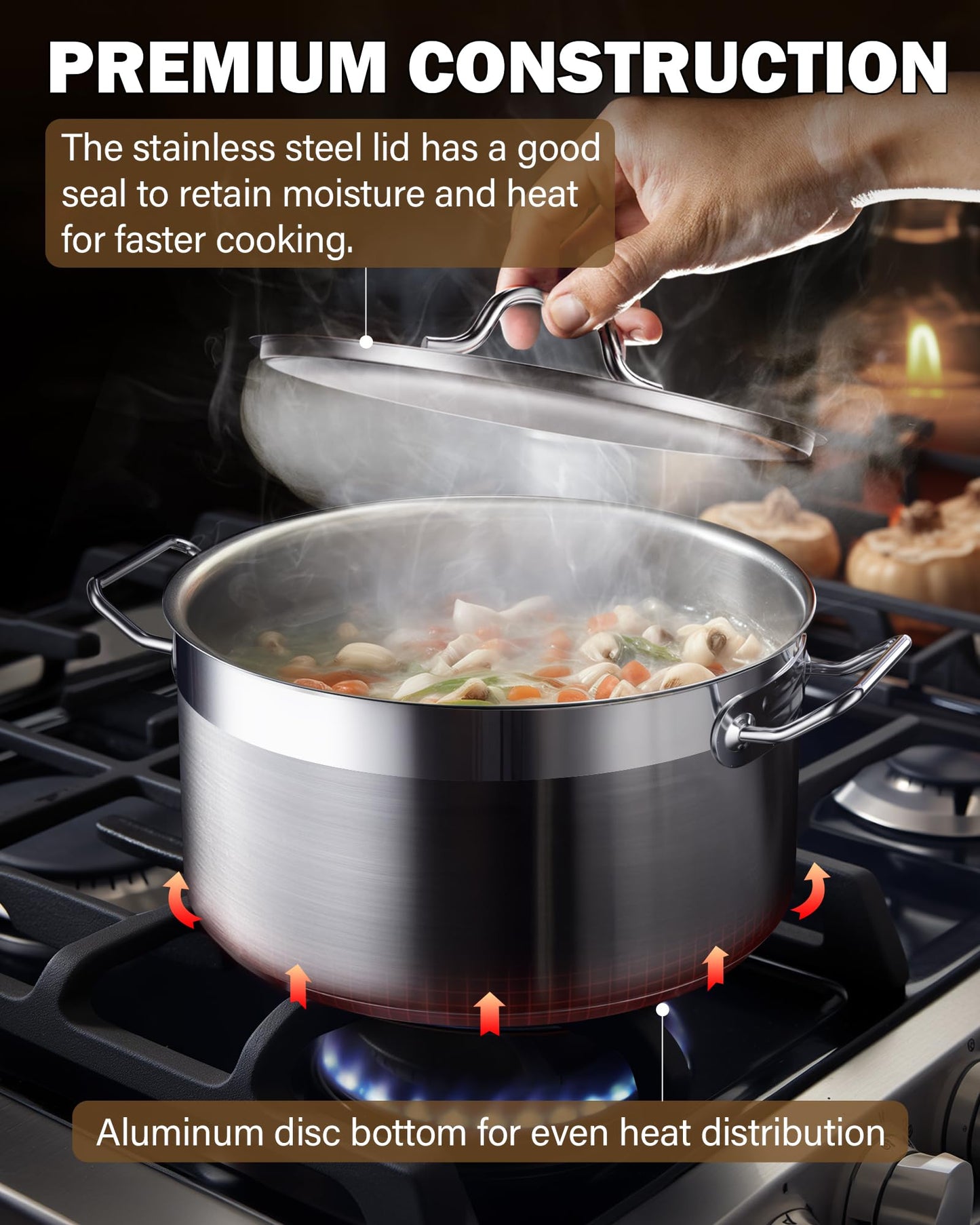 Cooks - Cacerola de horno holandés estándar con tapa, ollas profesionales de acero inoxidable de 9 cuartos de galón, color plateado