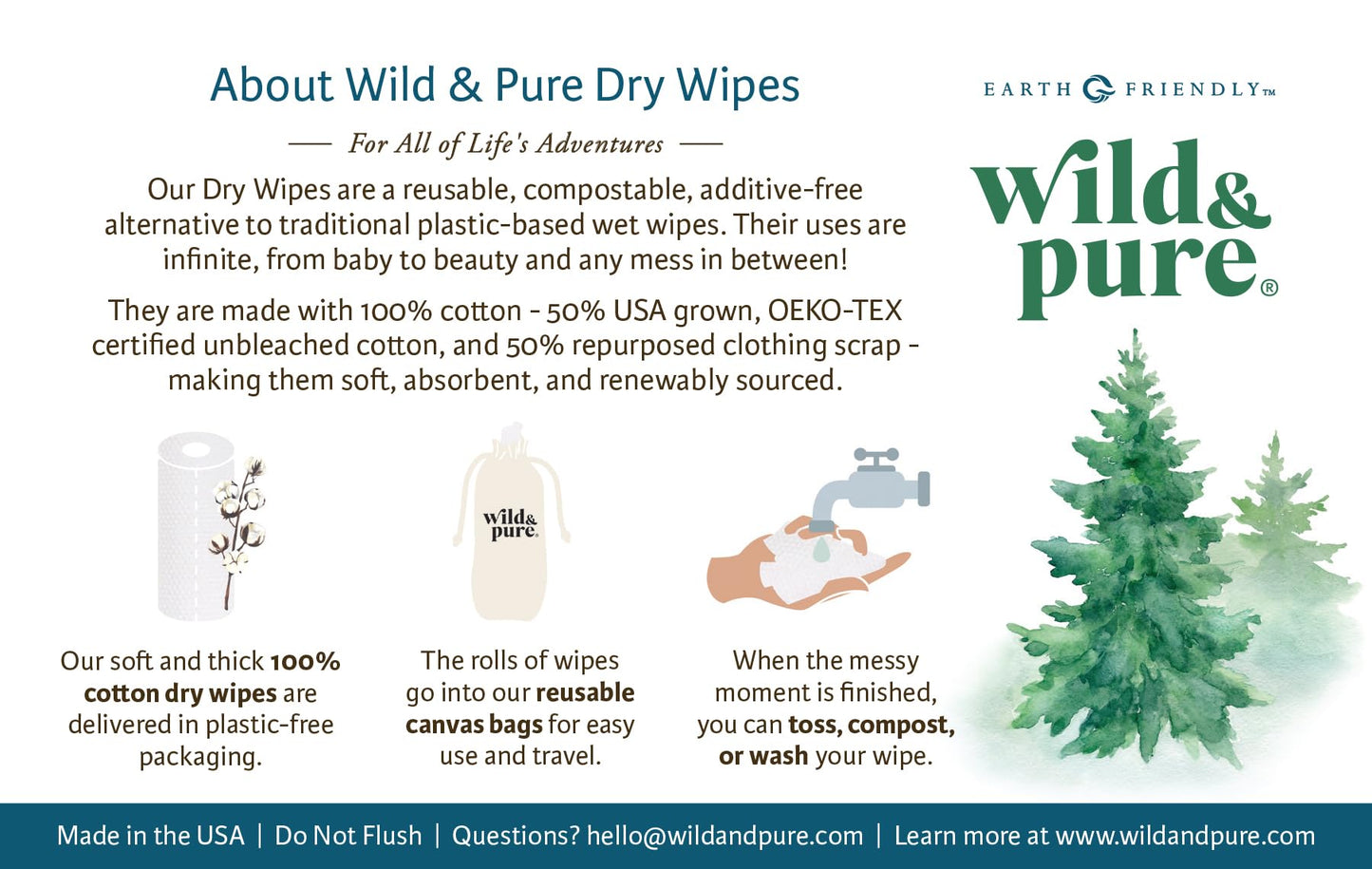 Wild & Pure Toallitas Secas 100% Algodón con Bolsa Dispensadora Y 4 Repuestos | | Sin Blanquear | Compostables | Reutilizables O Desechables | | Suaves Y Absorbentes (5 Rollos de 30 Hojas Cada Uno)