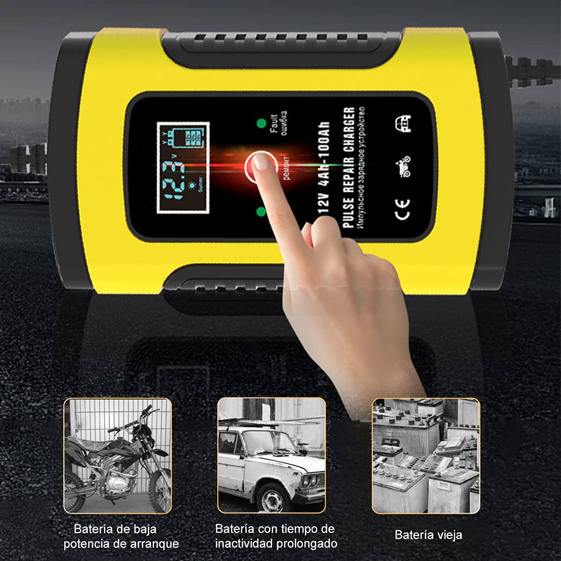DQST Cargador de Bateria de Auto 12V 6A con LCD Pantalla, Ajuste Inteligente de Corriente para Cargar y Proteger La Batería. Aplicado a Coche, Motocicleta, SUV.
